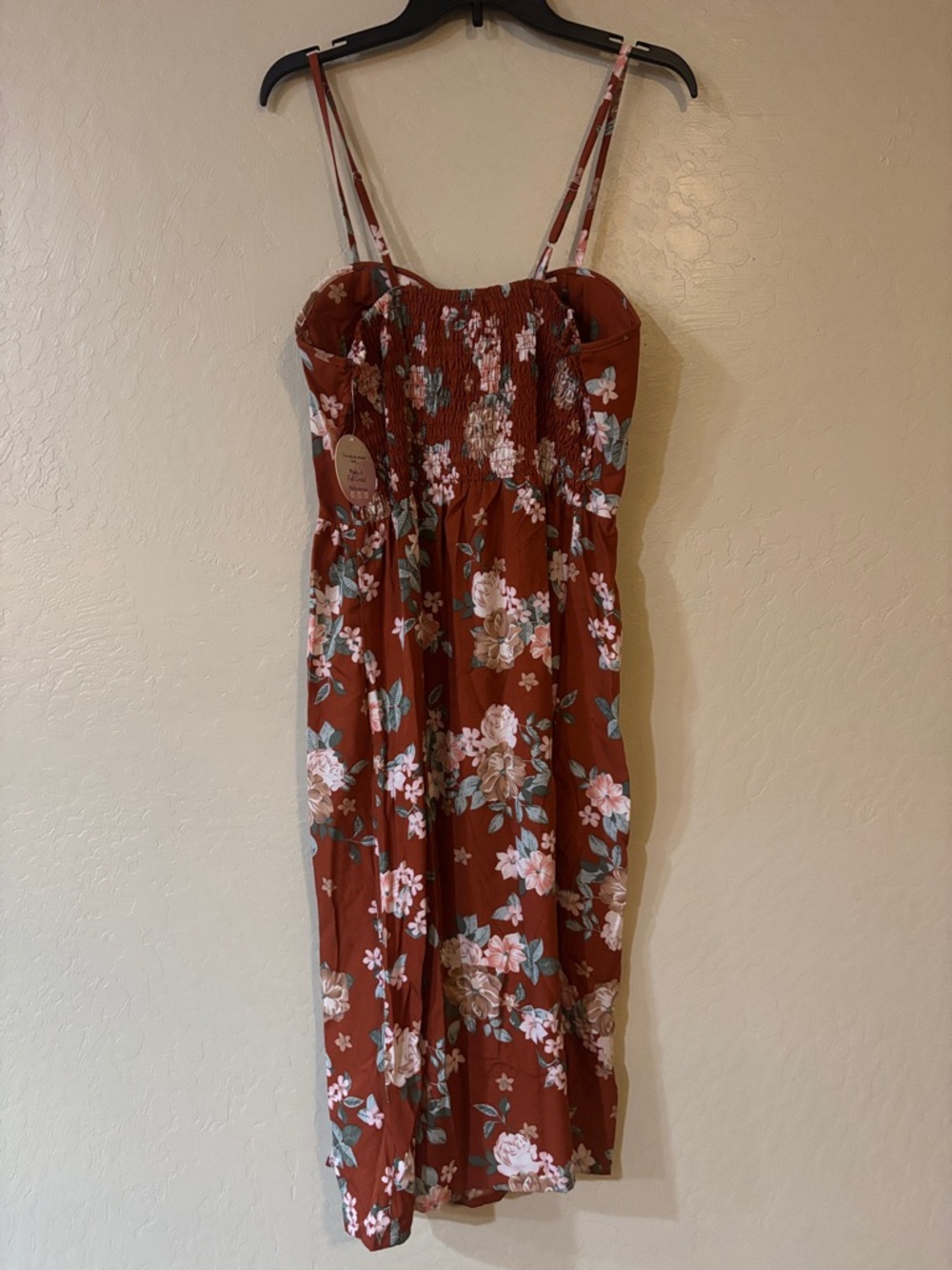 Rust Floral Sundress with Sweetheart Neckline - Picture 6 of 6
